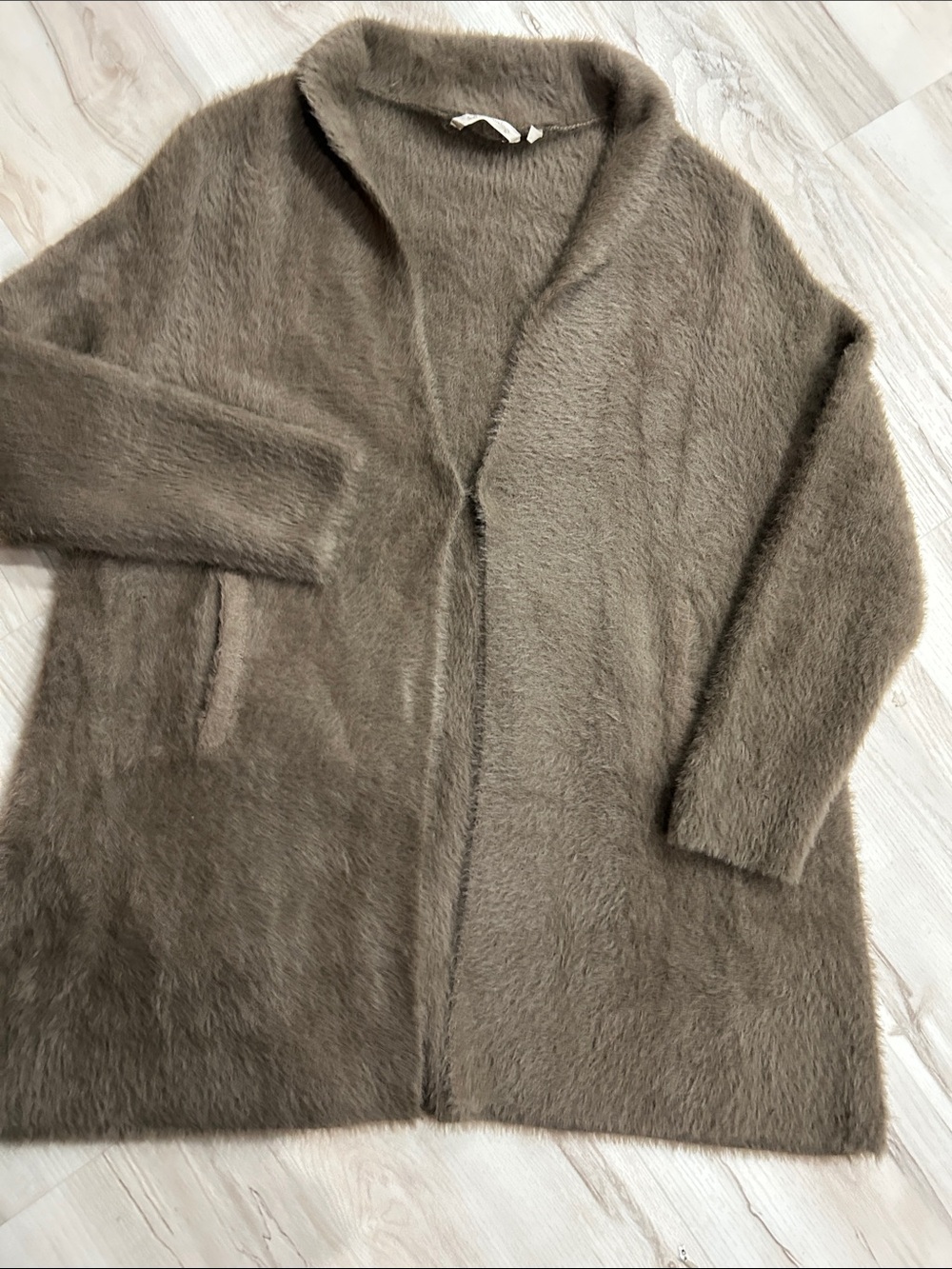 Soft Surroundings Taupe Plush Open-Front Sweater Cardigan Coat